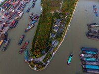 A photo taken on September 28, 2024, shows water transport along the Beijing-Hangzhou Grand Canal in Huai'an, Jiangsu province, China. (