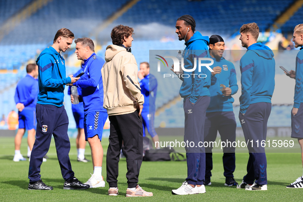 Brenden Aaronson (Leeds United) and USA teammate Haji Wright (Coventry City) before the Sky Bet Championship match between Leeds United and...