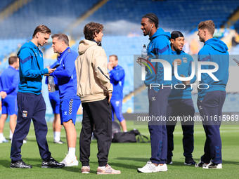 Brenden Aaronson (Leeds United) and USA teammate Haji Wright (Coventry City) before the Sky Bet Championship match between Leeds United and...