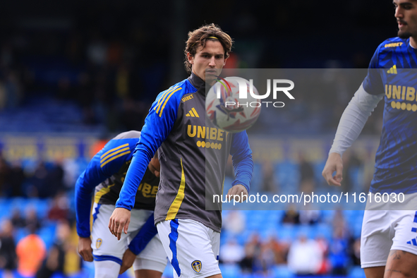 Brenden Aaronson (Leeds United) before the Sky Bet Championship match between Leeds United and Coventry City at Elland Road in Leeds, Englan...