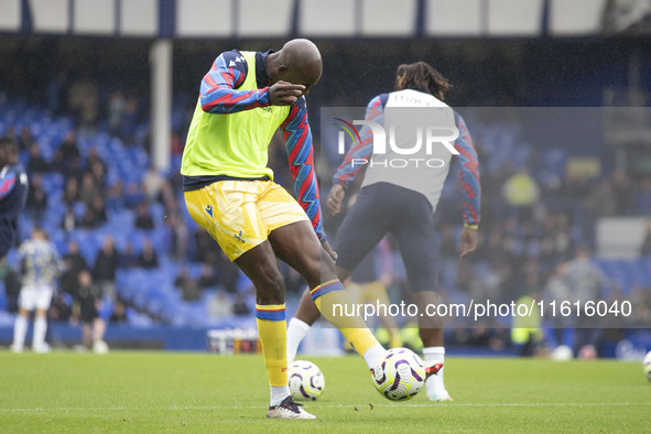 Jean-Philippe Mateta #14 of Crystal Palace F.C. warms up during the Premier League match between Everton and Crystal Palace at Goodison Park...