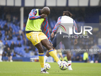 Jean-Philippe Mateta #14 of Crystal Palace F.C. warms up during the Premier League match between Everton and Crystal Palace at Goodison Park...