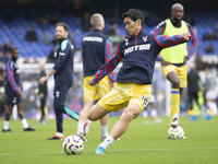 Daichi Kamada #18 of Crystal Palace F.C. warms up during the Premier League match between Everton and Crystal Palace at Goodison Park in Liv...