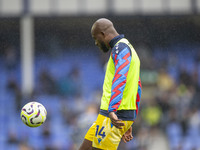 Jean-Philippe Mateta #14 of Crystal Palace F.C. warms up during the Premier League match between Everton and Crystal Palace at Goodison Park...