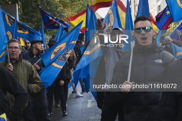 A young man makes the fascist salute during the demonstration organized by the Alfonso I Association under the slogan ''Let's reconquer Euro...