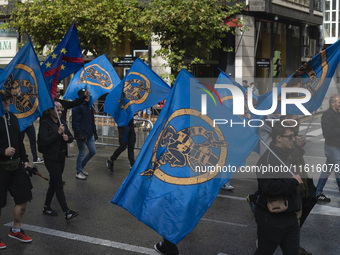 Many blue flags with the logo of the Alfonso I Association appear during the demonstration organized by the Association under the motto ''Le...