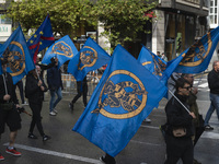 Many blue flags with the logo of the Alfonso I Association appear during the demonstration organized by the Association under the motto ''Le...