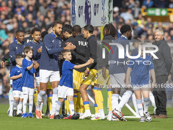 Dominic Calvert-Lewin #9 of Everton F.C. shakes hands with the opponents during the Premier League match between Everton and Crystal Palace...