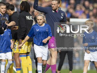 Jordan Pickford #1 (GK) of Everton F.C. during the Premier League match between Everton and Crystal Palace at Goodison Park in Liverpool, En...