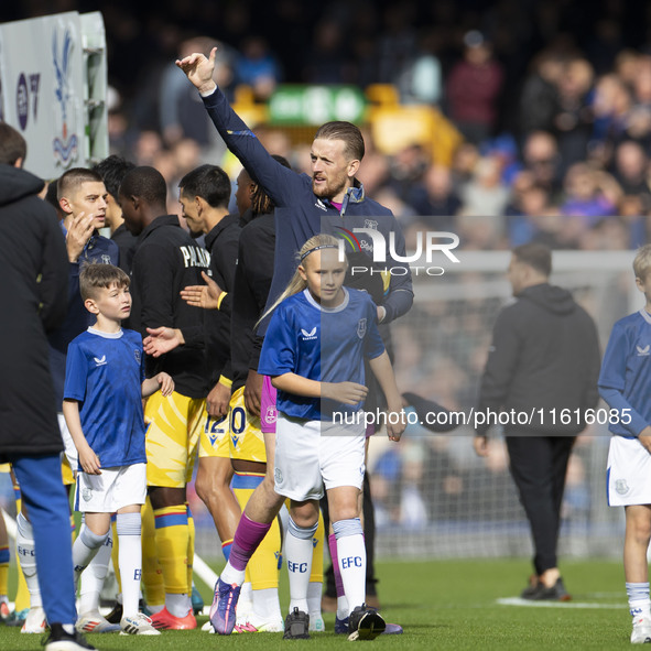 Jordan Pickford #1 (GK) of Everton F.C. during the Premier League match between Everton and Crystal Palace at Goodison Park in Liverpool, En...