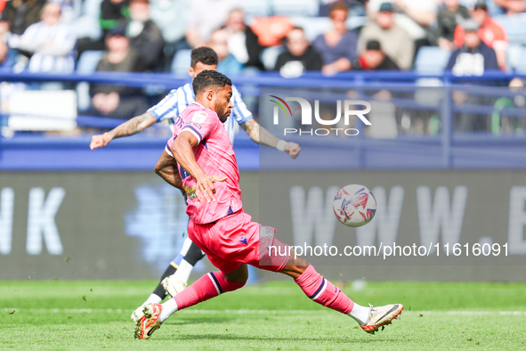 Darnell Furlong of WBA attempts to intercept the shot from Marvin Johnson of Sheffield Wednesday during the Sky Bet Championship match betwe...