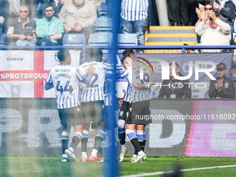 Sheffield Wednesday celebrate the opening goal claimed by #18, Marvin Johnson of Sheffield Wednesday (possible own goal) during the Sky Bet...