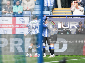 Sheffield Wednesday celebrate the opening goal claimed by #18, Marvin Johnson of Sheffield Wednesday (possible own goal) during the Sky Bet...