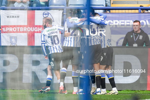 Sheffield Wednesday celebrate the opening goal claimed by #18, Marvin Johnson of Sheffield Wednesday (possible own goal) during the Sky Bet...