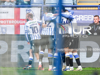 Sheffield Wednesday celebrate the opening goal claimed by #18, Marvin Johnson of Sheffield Wednesday (possible own goal) during the Sky Bet...