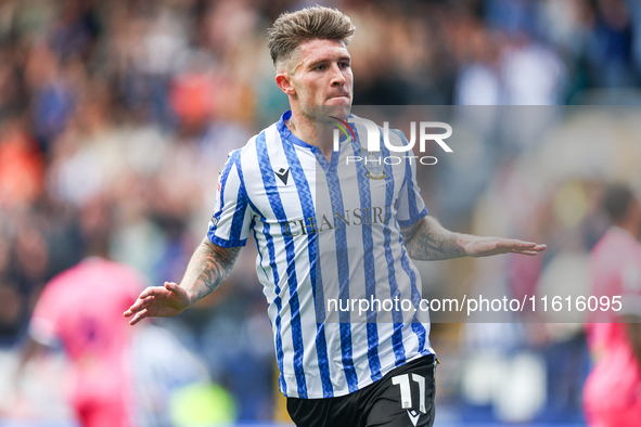 Josh Windass of Sheffield Wednesday celebrates his goal during the Sky Bet Championship match between Sheffield Wednesday and West Bromwich...