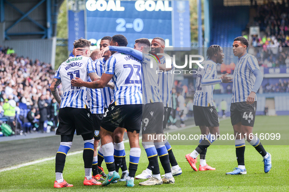 Josh Windass of Sheffield Wednesday celebrates his goal with teammates during the Sky Bet Championship match between Sheffield Wednesday and...