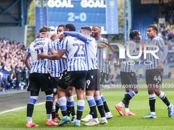 Josh Windass of Sheffield Wednesday celebrates his goal with teammates during the Sky Bet Championship match between Sheffield Wednesday and...