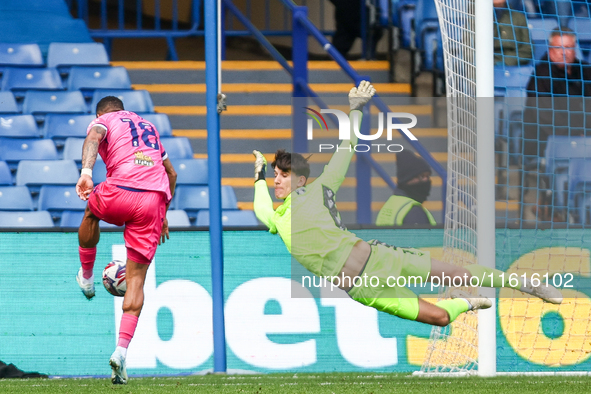 #18, Karlan Grant of WBA is denied by #1, James Beadle of Sheffield Wednesday during the Sky Bet Championship match between Sheffield Wednes...