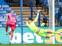 #18, Karlan Grant of WBA is denied by #1, James Beadle of Sheffield Wednesday during the Sky Bet Championship match between Sheffield Wednes...