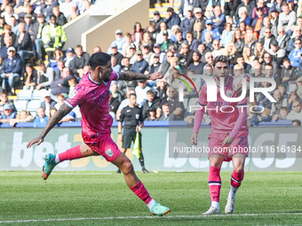 #27, Alex Mowatt of WBA lines up the volley which makes it 2-2, watched by #22, Mikey Johnston, during the Sky Bet Championship match betwee...