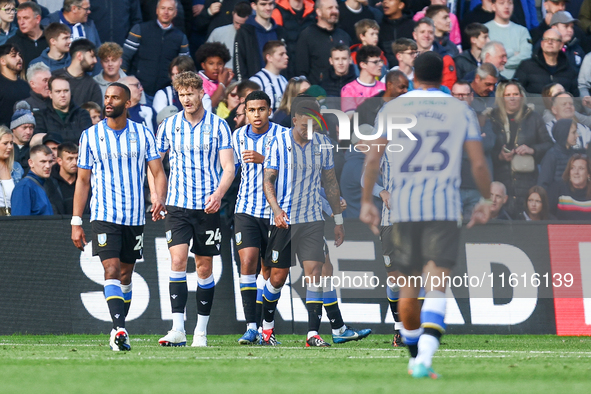 Sheffield Wednesday reset following goal #3, which gives them the victory during the Sky Bet Championship match between Sheffield Wednesday...