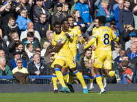 Marc Guehi #6 of Crystal Palace F.C. celebrates his goal during the Premier League match between Everton and Crystal Palace at Goodison Park...