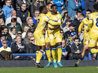 Marc Guehi #6 of Crystal Palace F.C. celebrates his goal during the Premier League match between Everton and Crystal Palace at Goodison Park...