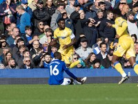 Marc Guehi #6 of Crystal Palace F.C. celebrates his goal during the Premier League match between Everton and Crystal Palace at Goodison Park...