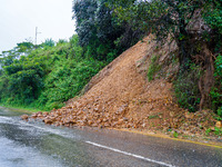 The Nakhu River floods and affects the riverbanks and homes during heavy rainfall in Kathmandu, Nepal, on September 28, 2024. (