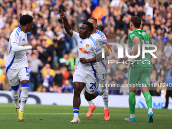 Wilfried Gnonto (Leeds United) scores his team's first goal during the Sky Bet Championship match between Leeds United and Coventry City at...