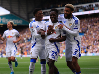 Wilfried Gnonto (Leeds United) scores his team's first goal during the Sky Bet Championship match between Leeds United and Coventry City at...