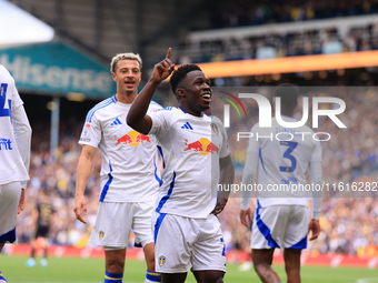 Wilfried Gnonto (Leeds United) scores his team's first goal during the Sky Bet Championship match between Leeds United and Coventry City at...