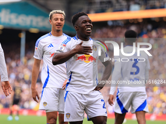 Wilfried Gnonto (Leeds United) scores his team's first goal during the Sky Bet Championship match between Leeds United and Coventry City at...