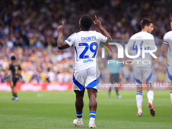 Wilfried Gnonto (Leeds United) scores his team's first goal during the Sky Bet Championship match between Leeds United and Coventry City at...