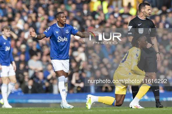 Ashley Young #18 of Everton F.C. gesticulates during the Premier League match between Everton and Crystal Palace at Goodison Park in Liverpo...