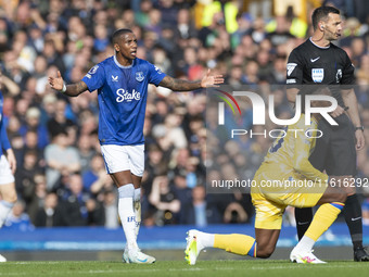 Ashley Young #18 of Everton F.C. gesticulates during the Premier League match between Everton and Crystal Palace at Goodison Park in Liverpo...