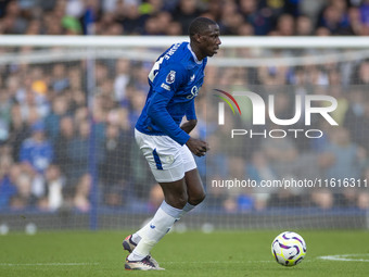 Abdoulaye Doucoure #16 of Everton F.C. is in action during the Premier League match between Everton and Crystal Palace at Goodison Park in L...