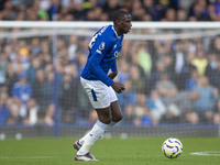 Abdoulaye Doucoure #16 of Everton F.C. is in action during the Premier League match between Everton and Crystal Palace at Goodison Park in L...