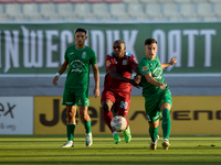 Alex Da Paixao Alves (L) of Gzira United competes for the ball with Carlo Zammit Lonardelli (R) of Floriana during the Malta 360 Sports Prem...