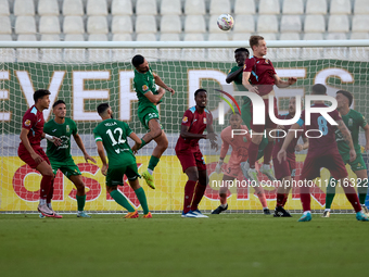 A generic action view in the Floriana goalmouth during the Malta 360 Sports Premier League soccer match between Floriana and Gzira United at...