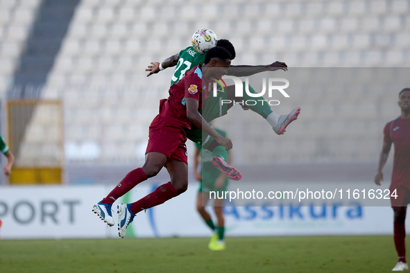 Zuniga Farid of Gzira United competes for the ball with Franklin Sasere of Floriana during the Malta 360 Sports Premier League soccer match...