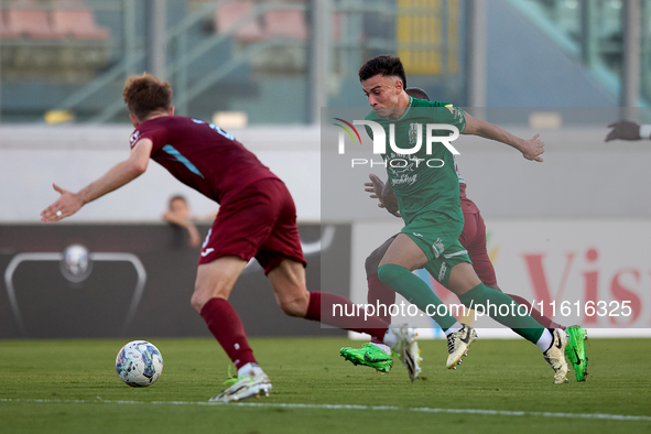 Carlo Zammit Lonardelli of Floriana is in action during the Malta 360 Sports Premier League soccer match between Floriana and Gzira United a...