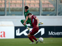 Carlo Zammit Lonardelli of Floriana is confronted by Gabriel Bohrer Mentz of Gzira United during the Malta 360 Sports Premier League soccer...