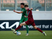 Carlo Zammit Lonardelli of Floriana is confronted by Gabriel Bohrer Mentz of Gzira United during the Malta 360 Sports Premier League soccer...