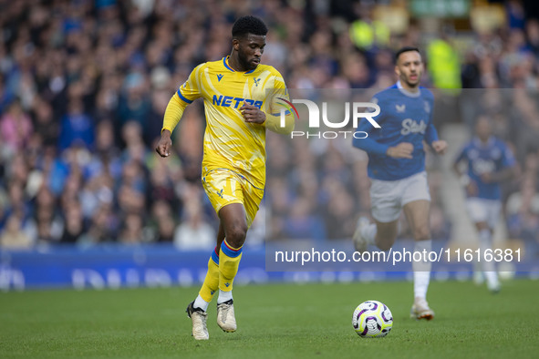 Jefferson Lerma #8 of Crystal Palace F.C. is in action during the Premier League match between Everton and Crystal Palace at Goodison Park i...