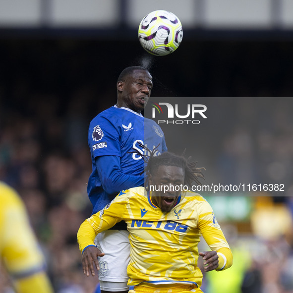 During the Premier League match between Everton and Crystal Palace at Goodison Park in Liverpool, England, on September 28, 2024. 