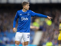 Jesper Lindstrom #29 of Everton F.C. gesticulates during the Premier League match between Everton and Crystal Palace at Goodison Park in Liv...