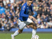 Dwight McNeil #7 of Everton F.C. is in action during the Premier League match between Everton and Crystal Palace at Goodison Park in Liverpo...