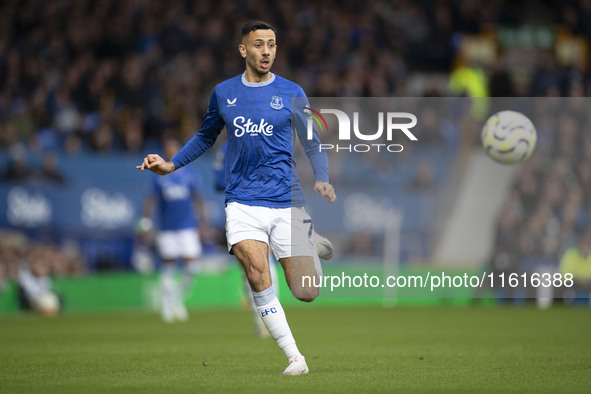 Dwight McNeil #7 of Everton F.C. during the Premier League match between Everton and Crystal Palace at Goodison Park in Liverpool, England,...